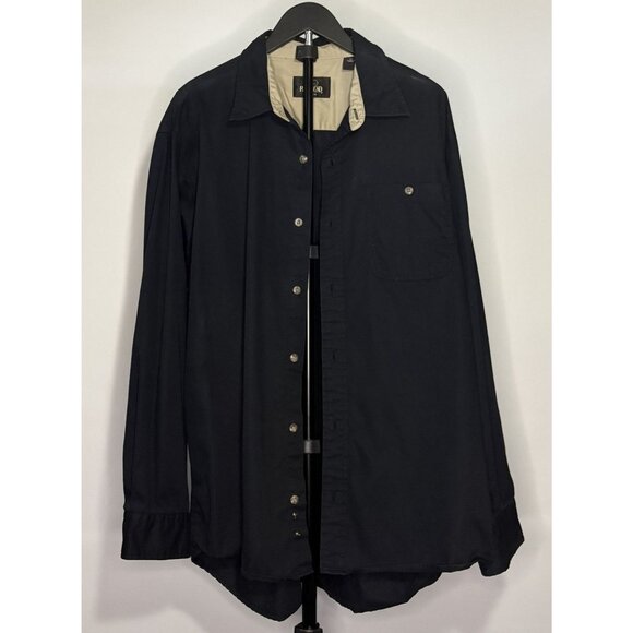 RedHead Mens Black Button Up Collar Single Pocket Long Sleeve Shirt Cotton XL - Picture 11 of 12